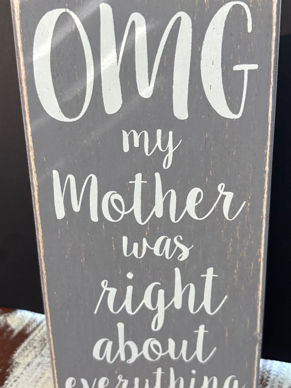 Gray Wooden Wall Sign - 'OMG My Mother Was Right About Everything'